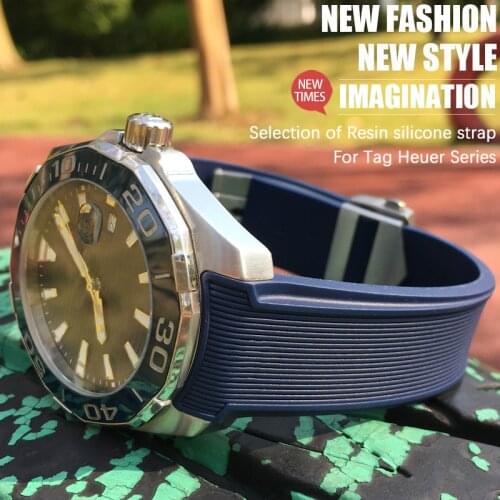 20mm 22mm Rubber Silicone Watchband Black Blue Brown Bracelet Watch Strap for Tag Heuer CARRERA AQUARACER Watch Accessories