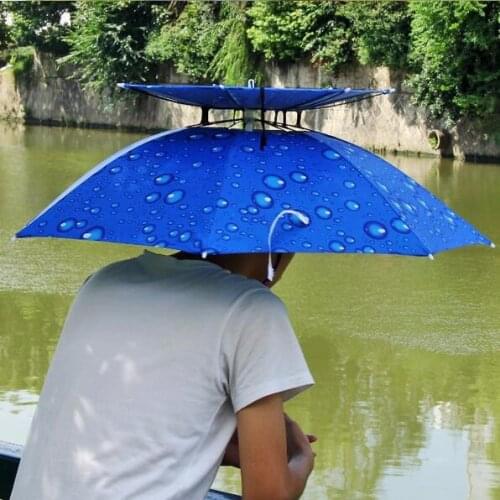 Fishing umbrella hat double wind Umbrella outdoor folding hat on her head Fishing hat shading prevent bask in