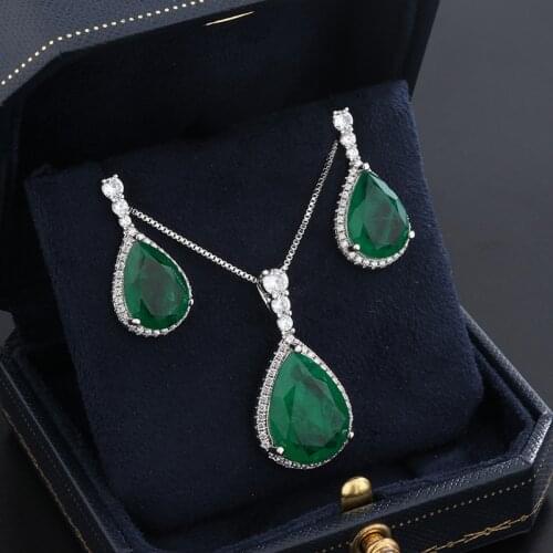 2021 Copper Green Water Drop Stone AAA Cubic Zirconia Stud Earrings Pendant Necklaces Ring Jewelry Set Womens Fashion Sets Gift