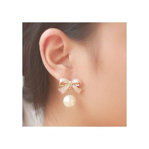 Premium New Fashion 1 Pair Women Earrings Lady Charming Pearl Ear Studs Cute Pink Bowknot Earring Women Jewelry Gift Bijoux
