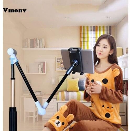 Vmonv Folding Long Arm Tablet Holder Stand For IPad 4-14 Inch 360 Rotation Strong Lazy Bed Tablet Mount Bracket For IPhone X XS