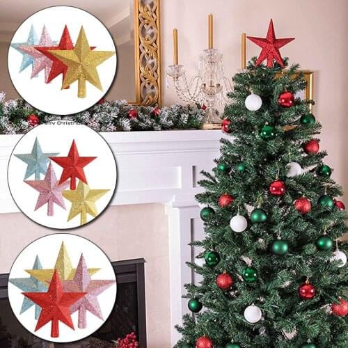 10/15/20cm Glitter Stars Christmas Tree Top Star Toppers Five-Pointed Star Pendant Home Decoration New Year Party Supplies