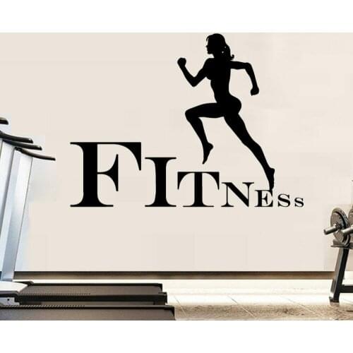 Gym Fitness Sign Vinyl Wall Decals Sports Women Wall Sticker Exercise Motivation Removable Murals Running Sports Poster Decoration AZ972