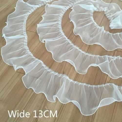 13CM Wide Tulle Organza Ruffle Lace Trim Ribbon Collar Applique fabric Sewing Guipure DIY For Wedding Dress Clothes Fringe Decor