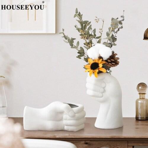 Hand-shaped Vase for Dried Flowers Decoration Nordic Creative Ceramic Flowerpot House Bonsai Decor Home Living Room Ornament