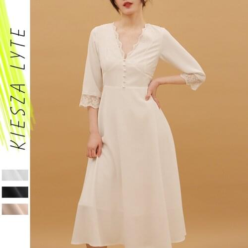 Vintage Patchwork Lace Party Dress New 2021 Summer High Waist White Lace Long Tunic Beach Dresses Female Holiday Clothes