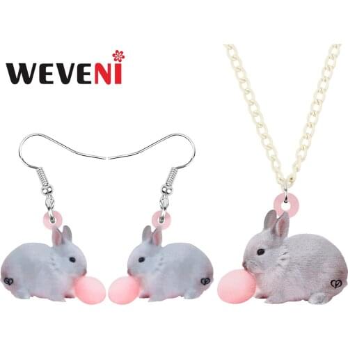 WEVENI Acrylic White Hare Rabbit Bunny Balloon Jewelry Sets Lovely Animal Necklace Earrings For Women Kids Classic Birthday Gift