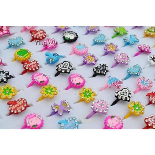 Yingwu Cute Heart Adjustable Rings For Kids Girls Resin Rhinestone Rings Multi-color 30Pcs Lots Wholesale