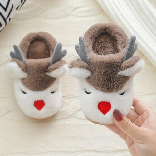 Winter Parent-child Indoor Home Slippers Childrens Adult Cotton Shoes Warm Cute Christmas Antlers Girls Boys Baby Toddler Shoes