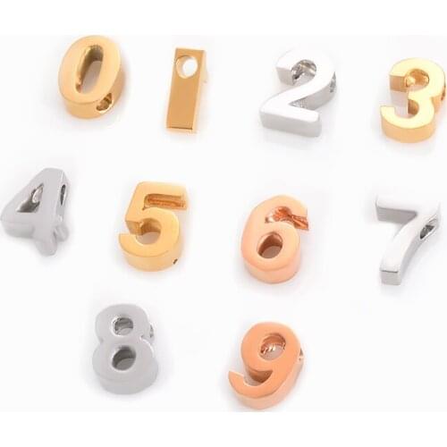 10pcs/lot Silver/Gold/Rose Gold Stainless Steel Arabic Numerals Charm Pendant Bracelet DI Y Handmade Jewelry Finding Making