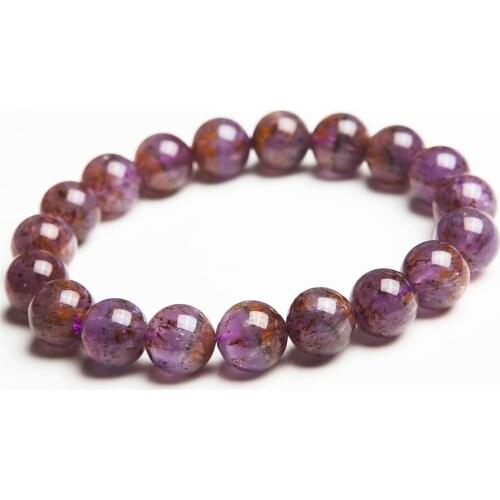 11mm 100% Genuine Natural Cacoxenite Rutilated Quartz Bracelet Women Lady Crystal Stretch Round Bead Bracelet
