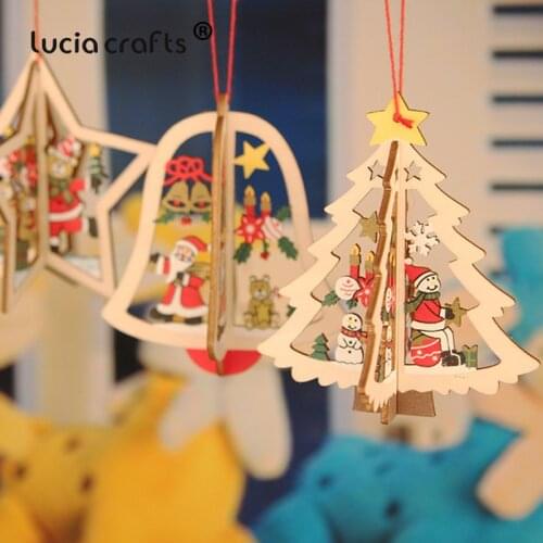 2PCS Wooden Bell Five-pointed star Pendant For Christmas Tree Ornaments Xmas Party Home Decorations H0361