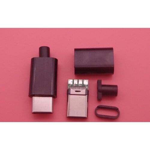 2Pcs USB 3.1 Type C 2.0 Male jack Plug Welding Type USB-C 4 in 1 PCB Connector Black White