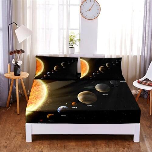 Night Sky 3pc Polyester Solid Fitted Sheet Mattress Cover Four Corners With Elastic Band Bed Sheet(2 pillowcases)
