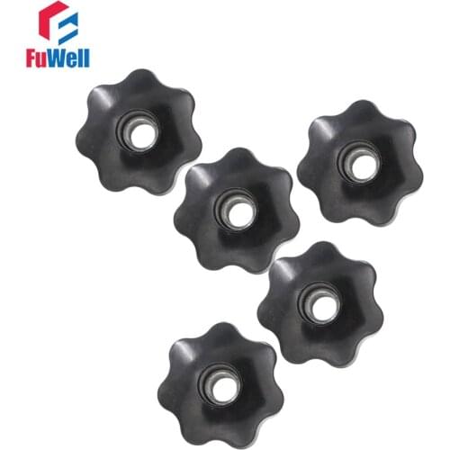 5pcs M12 x 50mm Female Thread Star Nut Knob Handles 12mm Thread 50mm Head Diameter 7 Star Sharped Through Hole Clamping Knobs