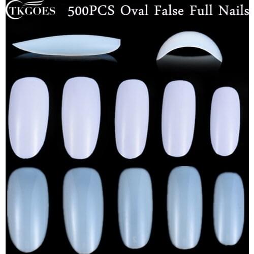 500pcs Oval Full Round Acrylic False Nails Clear/Nature/White French Nail Tips Artificial Fake Nails Art Tips Decorations Salon