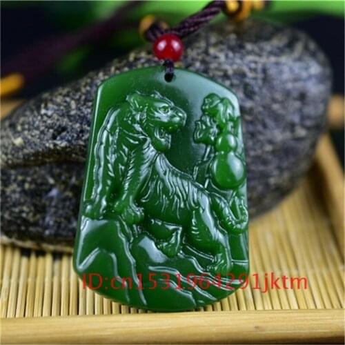 Amulet Women Chinese Necklace Fashion Hand for Pendant Natural Green Men Jadeite Jade Gifts Tiger Carved Charm Jewelry