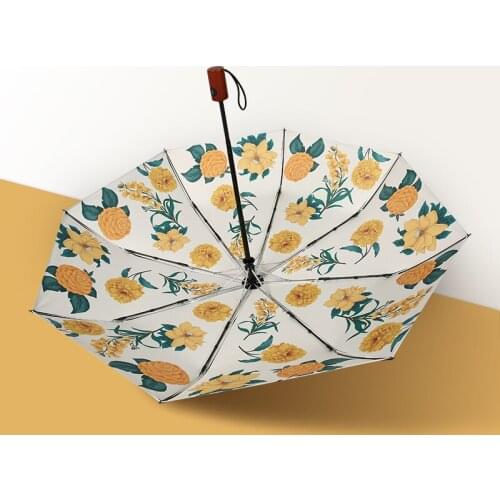 Mori Retro Flower Full-automatic Portable Three-fold Umbrella Rain-proof Sun Protection Sun&rain Dual-use Vinyl Parasol Umbrella