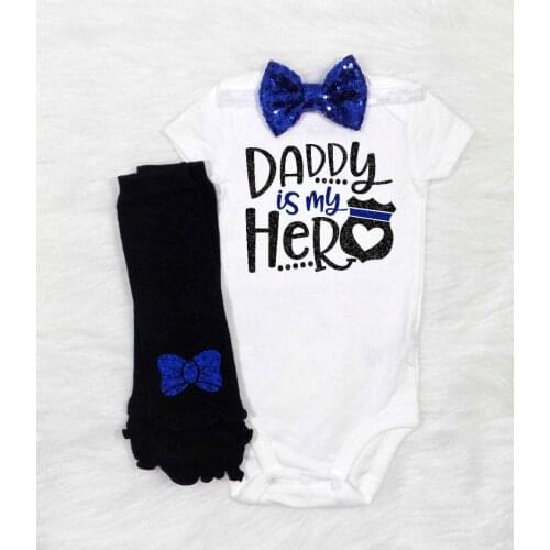 Personalize text daddy is my hero police bodysuit my daddy wears a badge daddy cop outfit bodysuit policemans daughter sheriffs