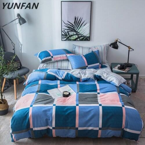 100% cotton pink blue plaid bedding sets queen double size duvet cover set bed sheet 4pcs for kids and adults bed set bedclothes