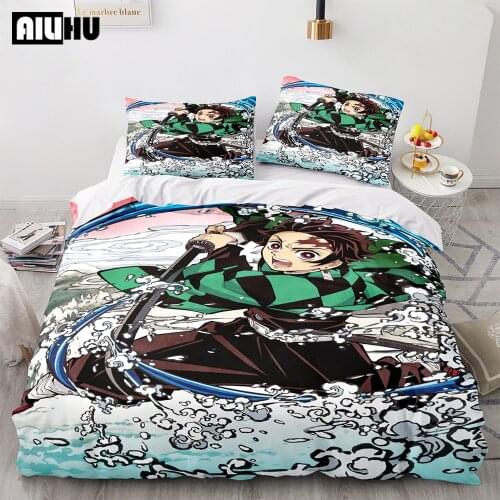 Demon Slayer Quilt Cover Set 3PC Bedding Set Digital Printing Duvet Cover Set Bedclothes Single Double Queen King Size Qulit Set