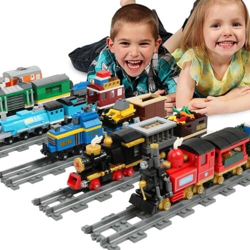 DIY City Railway Train Blocks Compatible Brand Children Assemble Railway Tracks Building Blocks Train Model Bricks Toys Gift