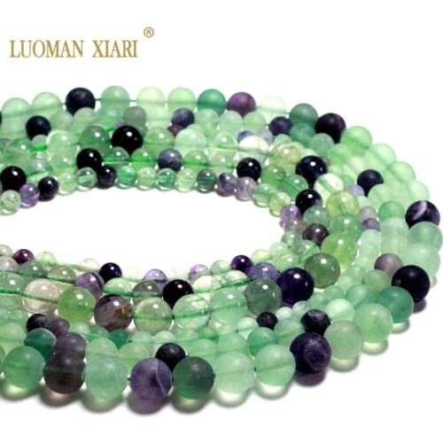 Wholesale 100% Natural Fluorite 6/8/10/12MM Round Natural Stone Beads For jewelry Making DIY Bracelet Necklace Strand 15