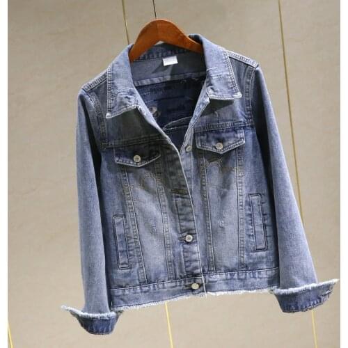 Spring and Autumn New Letters Students Bf Wind Loose Thin Denim Clothing Tide Embroidered Denim Jacket Female