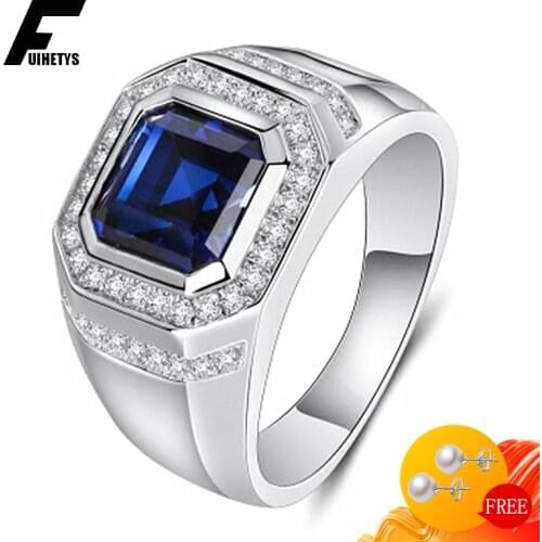 Fashion Men Ring 925 Silver Jewelry Geometric Shape Sapphire Zircon Gemstones Finger Rings for Wedding Engagement Accessories