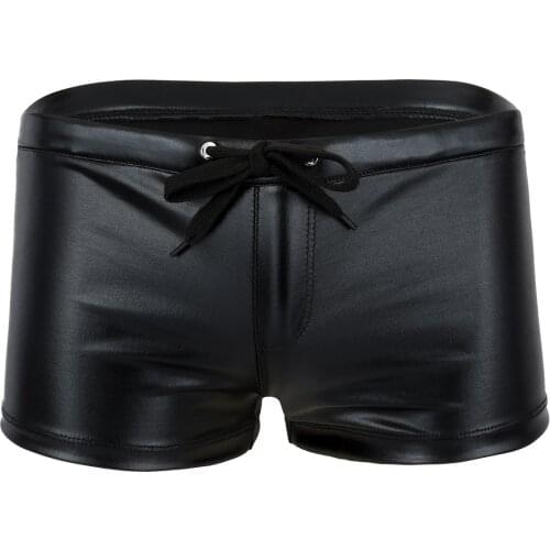 Alvivi Men Leather Boxers Bright Gold/Black/Silver/Blue Patent Leather Sexy Lingerie Panties Gay Underwear Shiny Boxer Homme