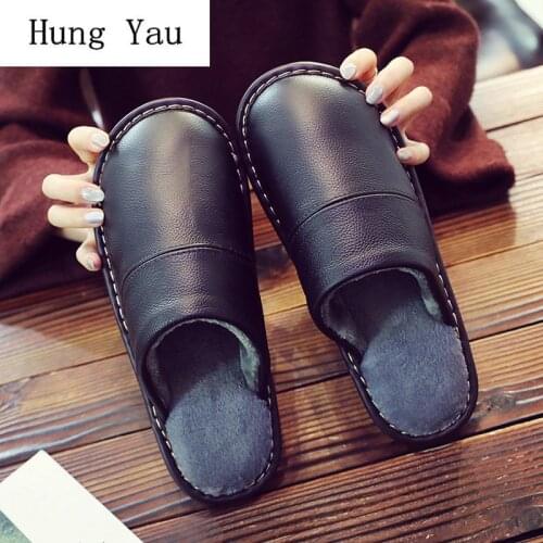 Men Slippers Flip Flops Winter Warm Indoor Home Leather Non-slip Flat Male Platform Fashion Solid Slides Comfortable