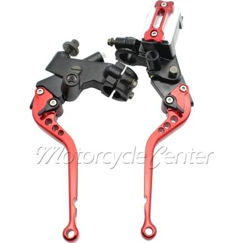 7/8" 22mm Standard Handlebar Motorcycle Pump Master Cylinder Kit Reservoir Brake Clutch Levers Set For Ducati Red Long Lever