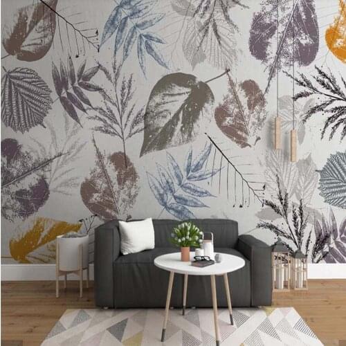Nordic Leaves Wallpaper Wall Mural Papier Peint Mural 3d Wall Paper Bedroom Hand Painting Dark Color Leaf Wall Papers Home Decor