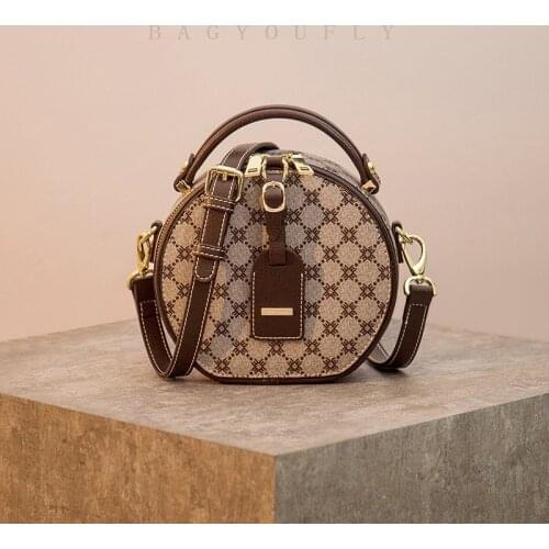 2020 New Fashion Printed Bag Women Mini Small Round Bag Retro Shoulder Messenger Handbags Two-way slider zipper Multi-Functional