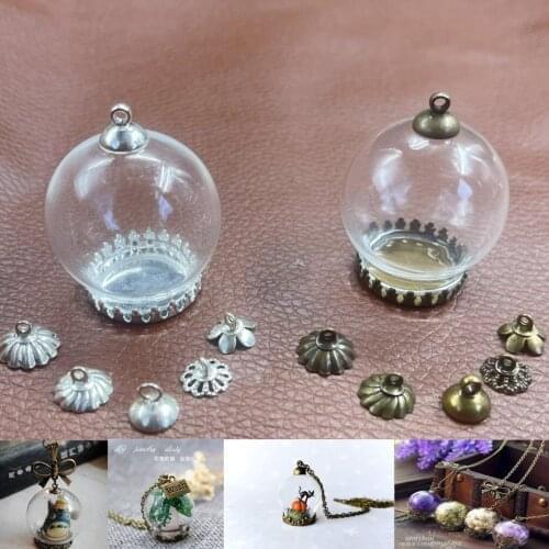 35x25mm Landscape ball vase glass globe vial pendant necklace with double lace tray glass cover dome jars craft home decor gift