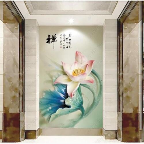 Papel de parede 3d stereo relief lotus chinese porch wallpaper door sticker,living room bedroom wall papers home decor mural