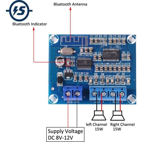 Bluetooth Power Amplifier Board TPA3110D2 Digital Audio Module Two-Channel 15W+15W Speaker
