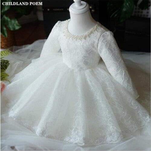 1st Birthday Party Girls Dress Party Wedding Dress For Girl Baby Baptism Christening Dress Long Sleeve Princess Girls Ball Gown