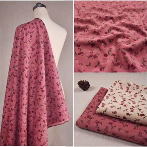 Half meter sweet little flower print cotton corduroy fabric for Autumn Winter dress shirt trouser overcoat T1256