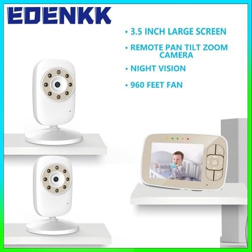 EOENKK Baby Monitor with 2 Cameras, Pan Tilt Camera, Wide-View Lens 3.5 Inchs Large, Night Vision, Two-Way Talk, Long Distance