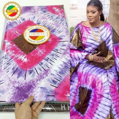 Rose Red Latest Ankara Lace Jacquard Style Printed Bazin Riche Fabric For Sewing Women Daily Party Dresses Basin Riche Broder