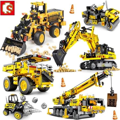 Sembo City Engineering Bulldozer Crane Car Truck Excavator Roller Building Blocks Bricks Construction Toys Gifts