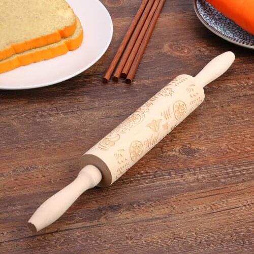 Christmas Embossing Fondant Rolling Pin Baking Cookie Biscuit Cake Dough Engraved Roller Kitchen Tool 35/43CM Dropshipping