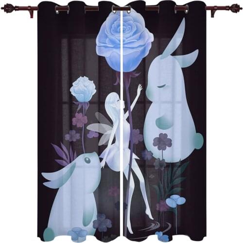 Modern Curtains Elf Bunny Rose Leaf Baby Room Bedroom Creative Window Curtains Kitchen Living Room Terrace Valance Curtains