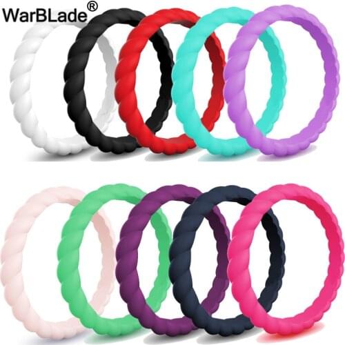 3mm Thin Braided Silicone Ring Fashion Sports Hypoallergenic Crossfit Flexible Woven Rubber Finger Ring For Women Wedding Rings