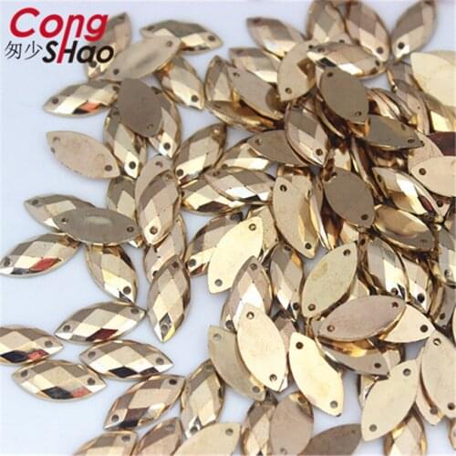 Cong Shao 300Pcs 7*15mm Gold Color Horse eye flatback Acrylic Rhinestone stones and crystals sewing 2 Hole costume Button CS225A