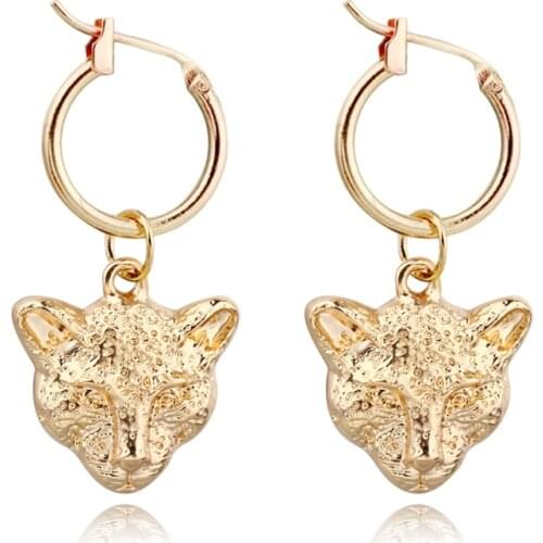 1Pair Punk Vintage Leopard Head Hoop Earrings For Women Men Rock Hyperbolic Gold Metal Color Tiger Animals Earrings Jewelry E54