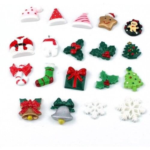 10pcs Christmas Tree Hat Bell Hair Accessories Earring Base Findings Fridge Sticker Ring Settings Tray Beads Xmas Jewelry Making
