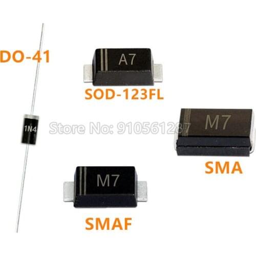 1N4007 DO41 IN4007W A7 SOD-123FL M7 SMA M7F SMAF rectifier diode 1A 1000V 1KV