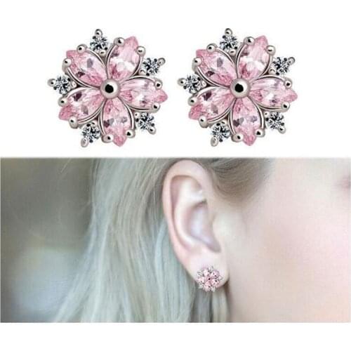 2020 New Design Snowflake Pink Quartz Womens Earrings 925 Silver Jewelry Stud Earrings Wholesale Engagement Jewellery